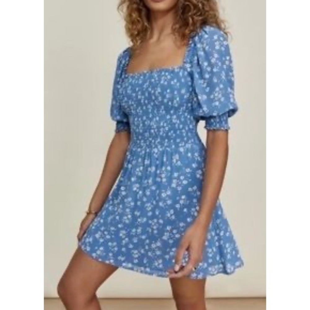 Reformation‎ Elle Fit And Flare Floral Mini Dress Blue Size 6 Lolita Feminine
